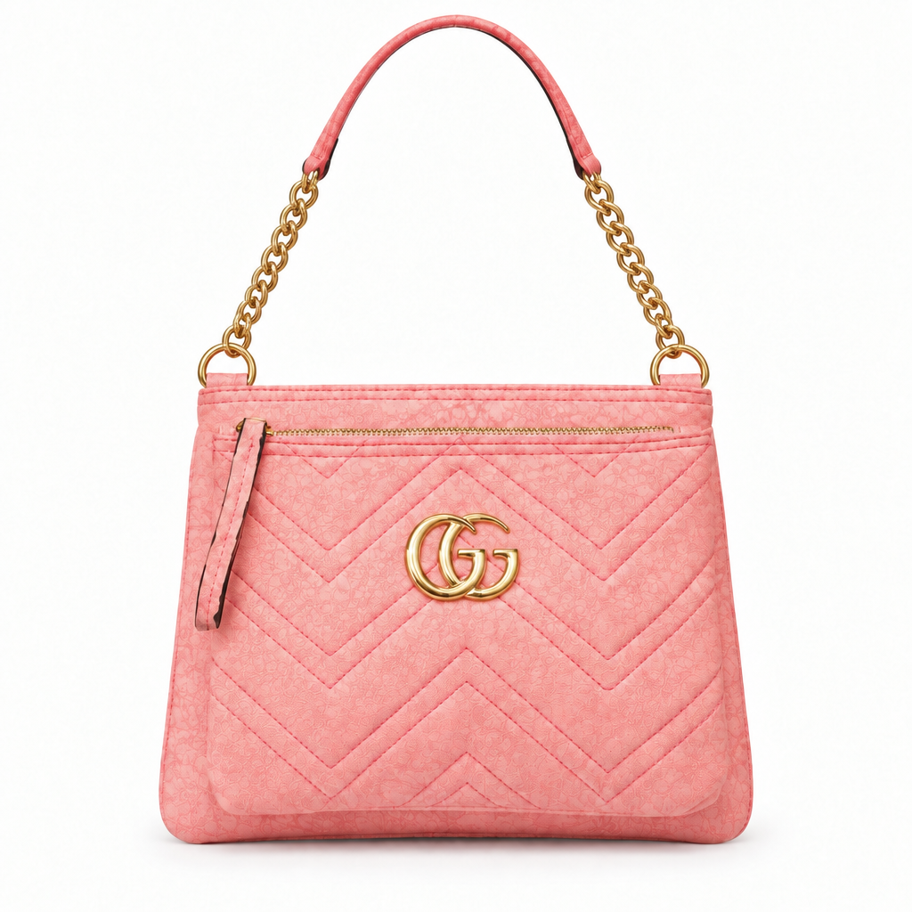 Gucci Marmont style chevron quilted chain shoulder bag - pink, studio view