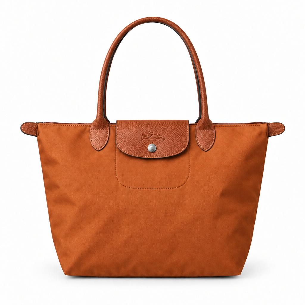Longchamp Style Large Classic Zip-Top Tote - cognac orange, studio view
