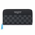Louis Vuitton style zip around wallet - black check, studio view