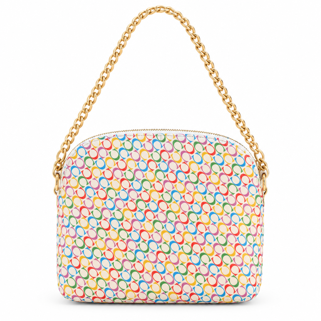 Coach style multicolor C monogram dome chain bag - white rainbow, studio view