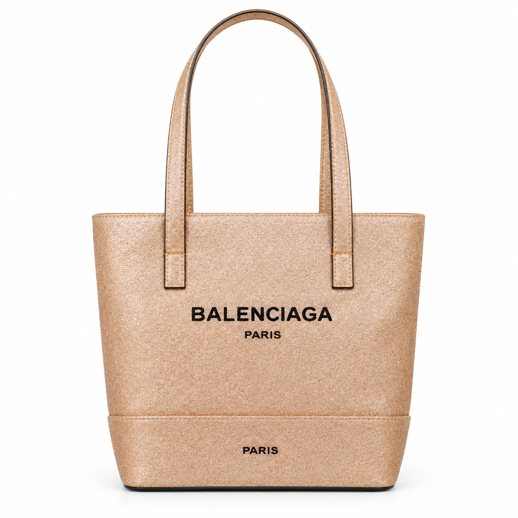Balenciaga style metallic mini tote - glitter gold, studio view