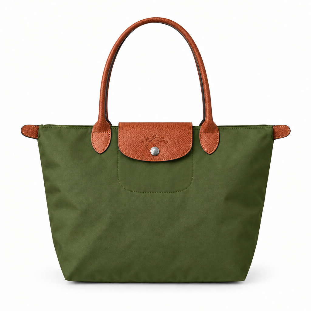 Longchamp Style Large Classic Zip-Top Tote - olive green, studio view