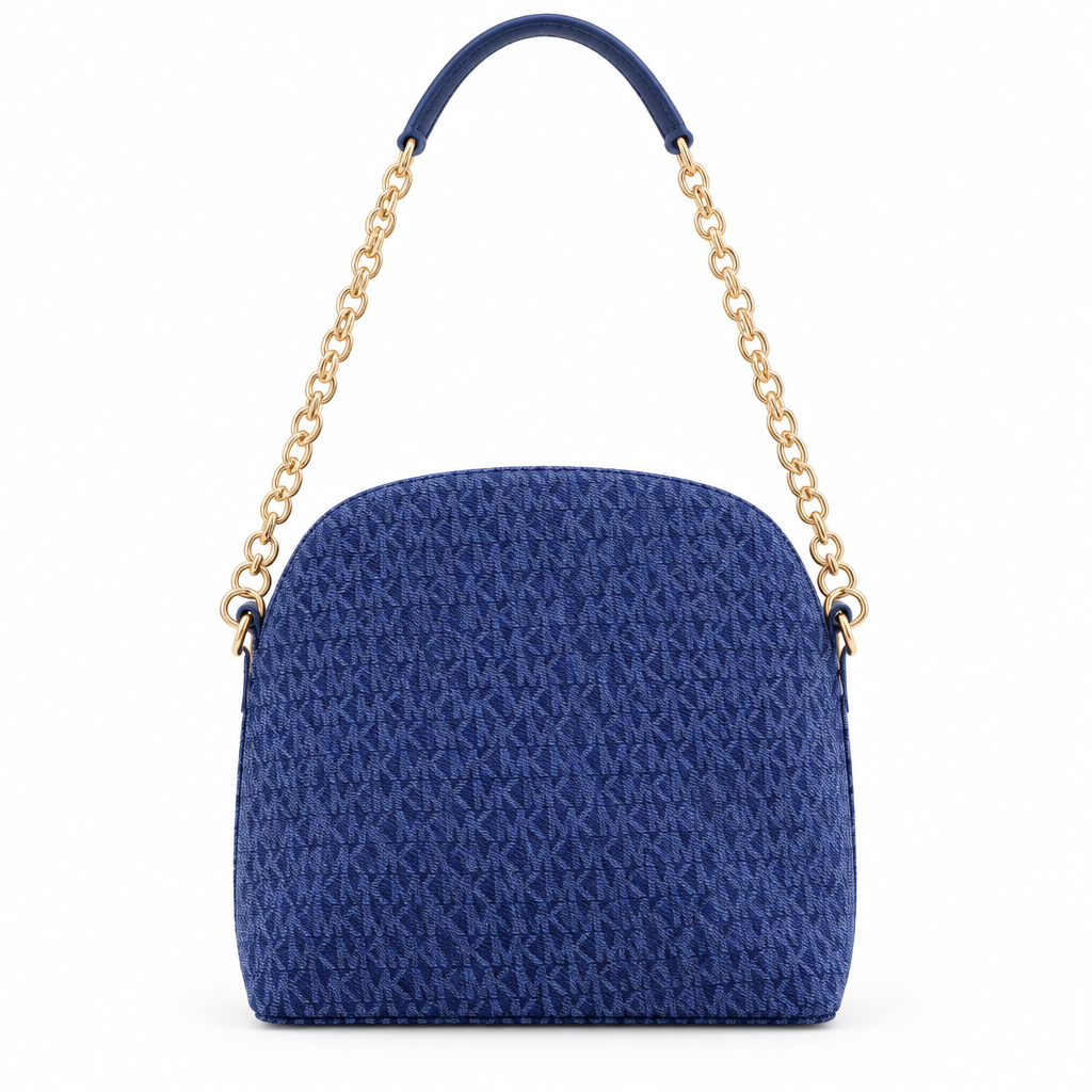 Michael Kors style MK monogram dome chain bag - denim blue, studio view
