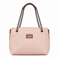 Designer style chain handle tote - GUESS style pink G monogram, studio view