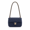 Chanel style mini quilted flap bag with chain strap - navy, studio view