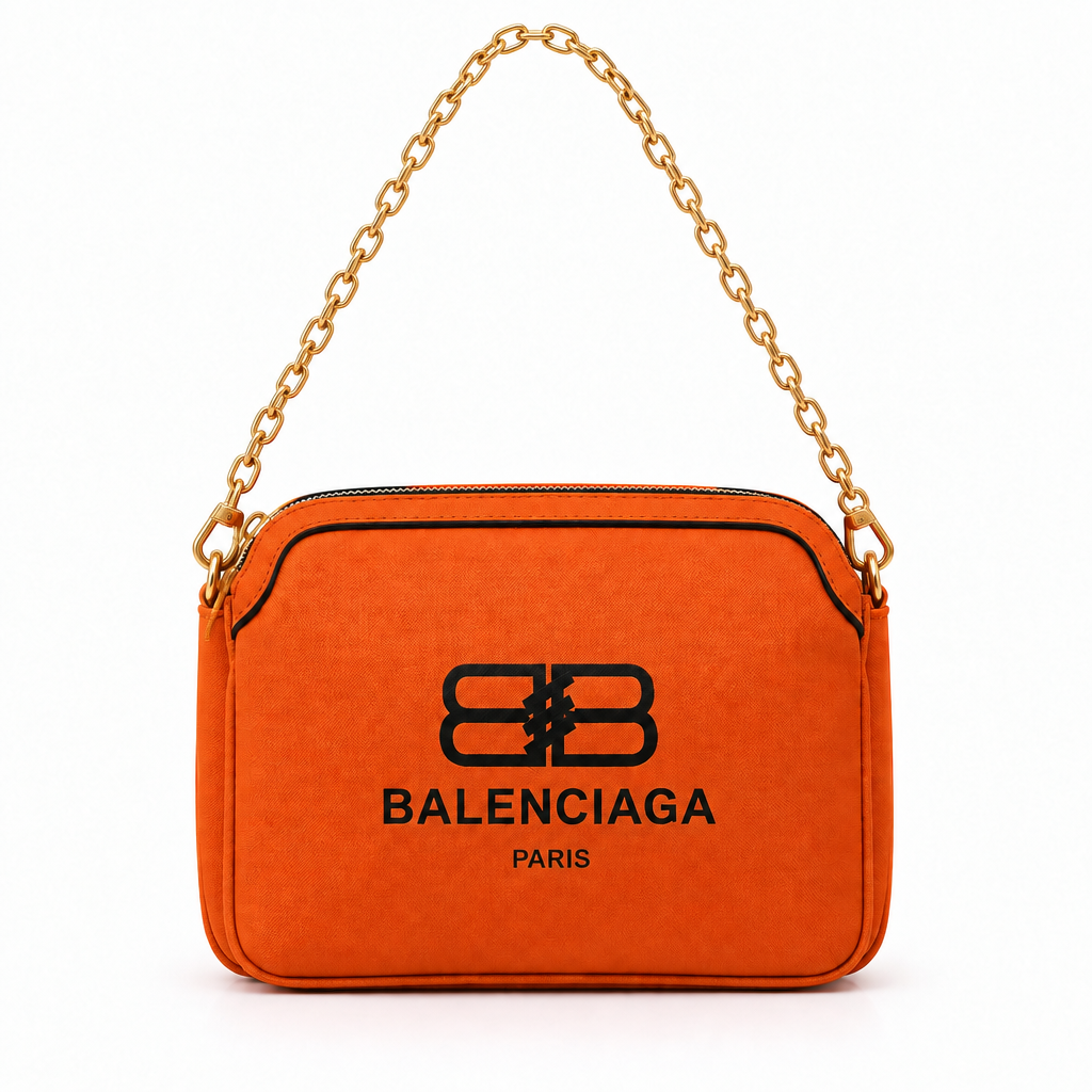 Balenciaga style BB logo canvas chain bag - orange, studio view