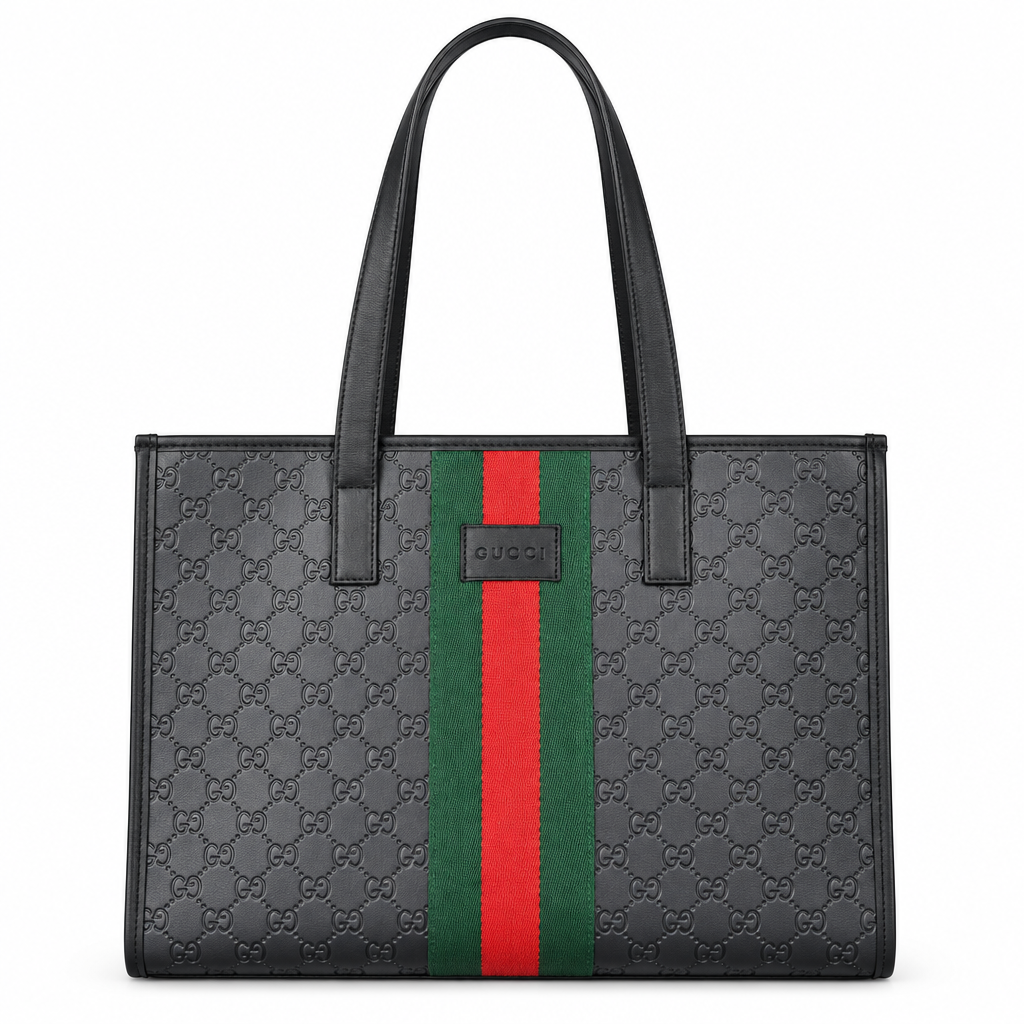 Gucci style GG stripe tote - charcoal grey, studio view