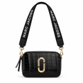 Marc Jacobs style croc camera bag with logo strap - black, studio view