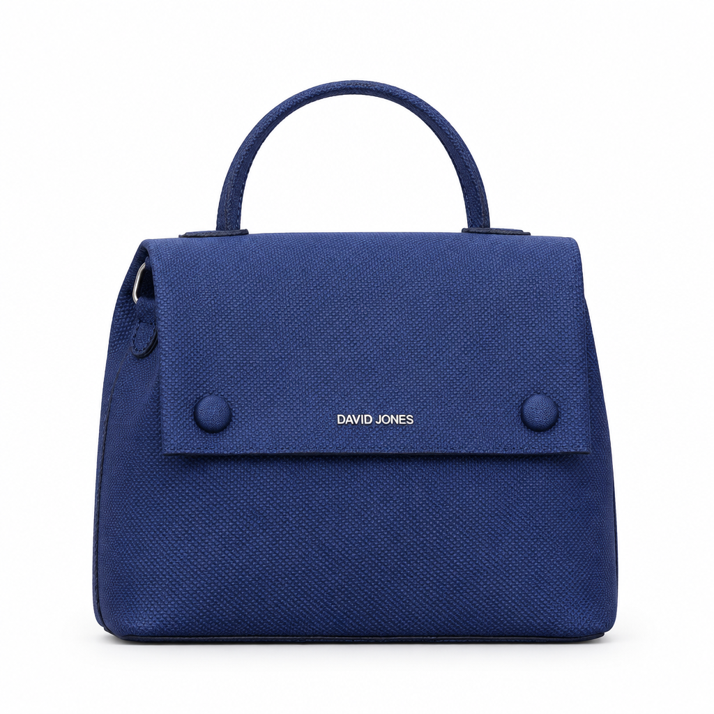 David Jones style textured flap top handle bag - navy, studio view