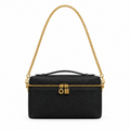 Pebbled leather vanity case bag with gold chain - black, studio view