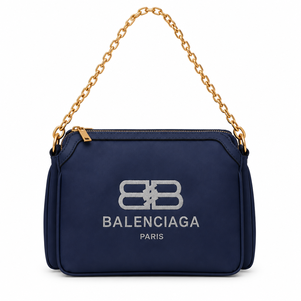 Balenciaga style BB logo canvas chain bag - navy, studio view