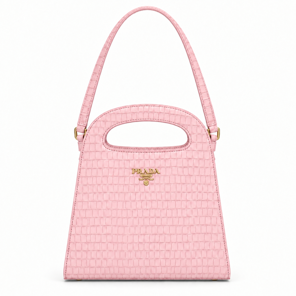 Prada style croc embossed cut-out handle bag with strap - pink, studio view
