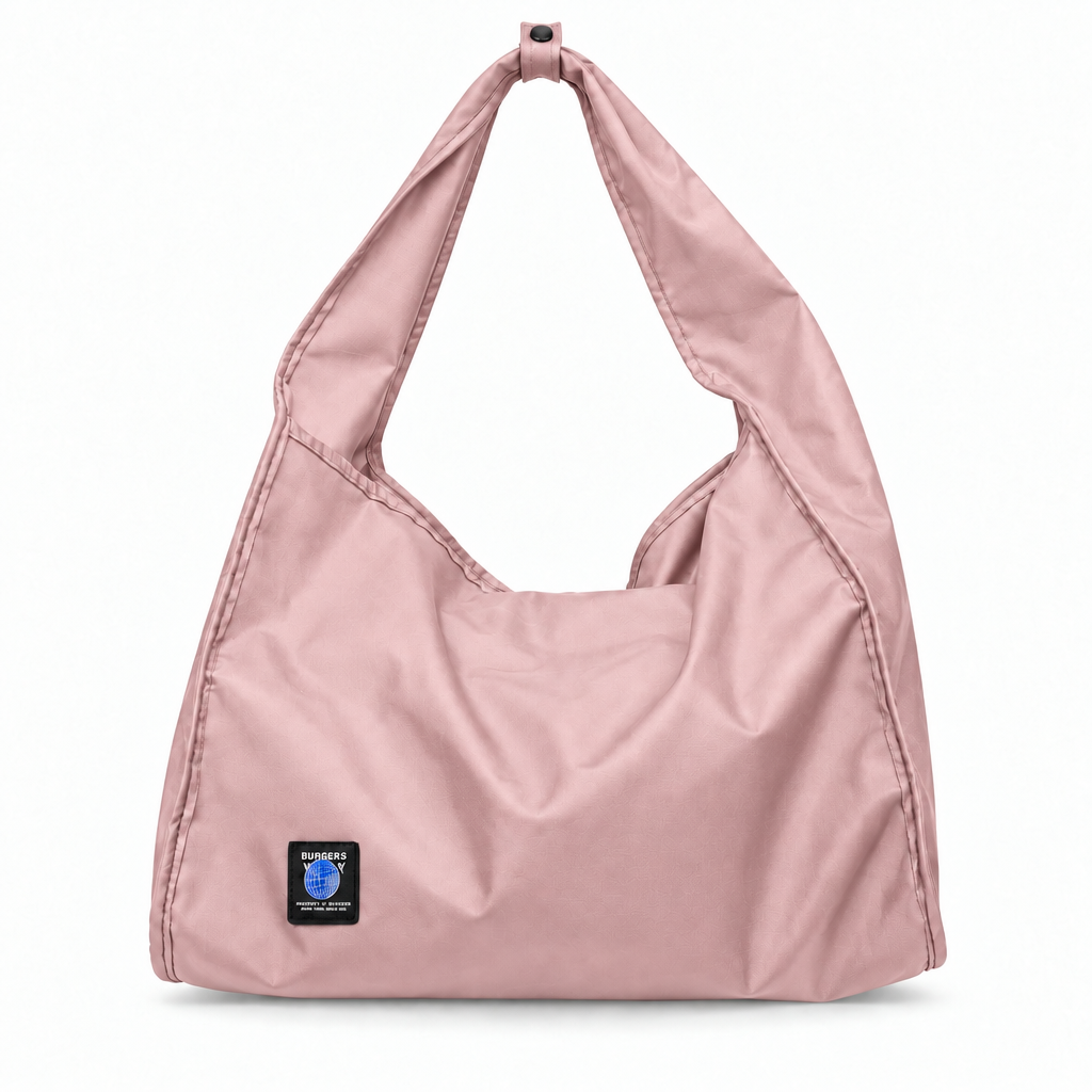 Globe Patch Wide-Strap Slouchy Shoulder Bag - blush pink, studio view