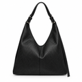 Woven Texture Adjustable-Strap Slouchy Hobo Bag - black, studio view