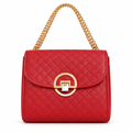 Quilted flap chain bag with gold ring lock - red, studio view