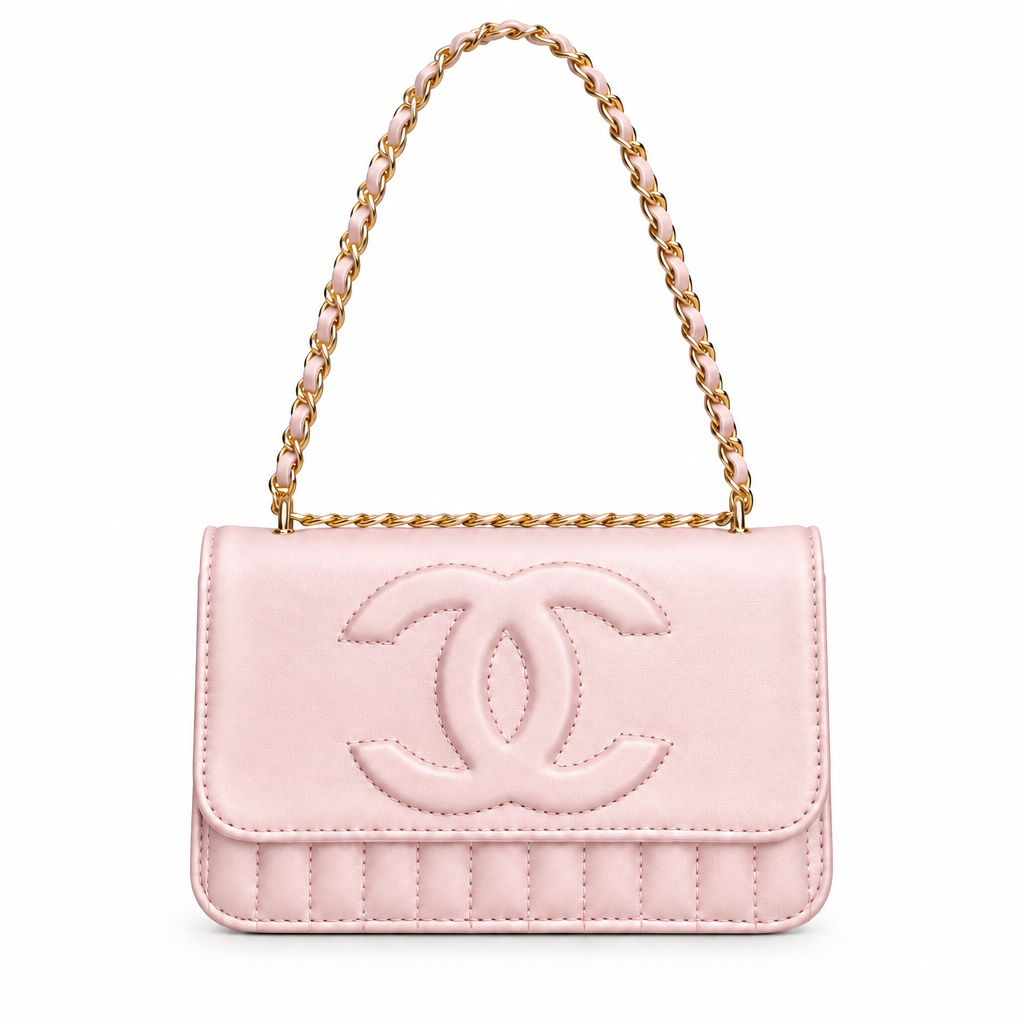 Chanel style quilted CC chain flap shoulder bag - pink, studio view