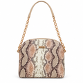 Snake print dome chain shoulder bag - beige python, studio view