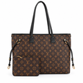 Louis Vuitton style Neverfull monogram tote with pouch - brown, studio view