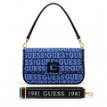 Guess style denim logo baguette bag - royal blue, studio view