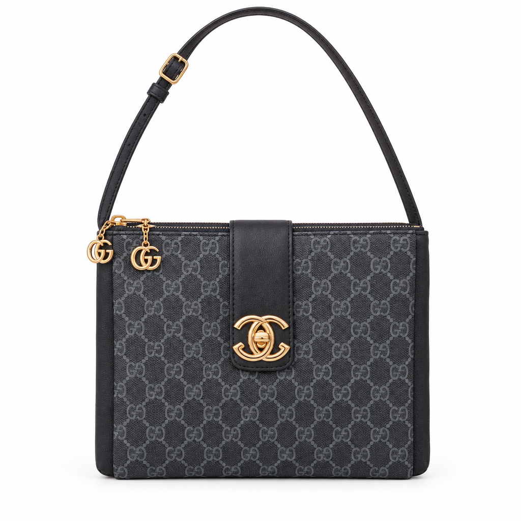 Gucci style GG canvas turn-lock crossbody bag - black, studio view