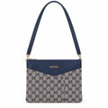 Gucci style GG canvas crossbody pouch - grey with navy, studio view