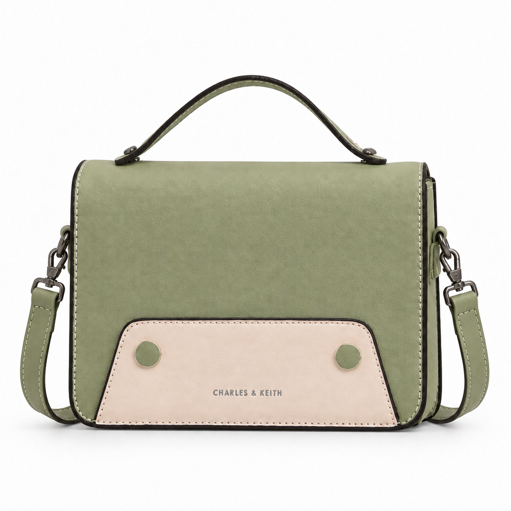 Charles and Keith style flap top handle crossbody bag - sage green, studio view
